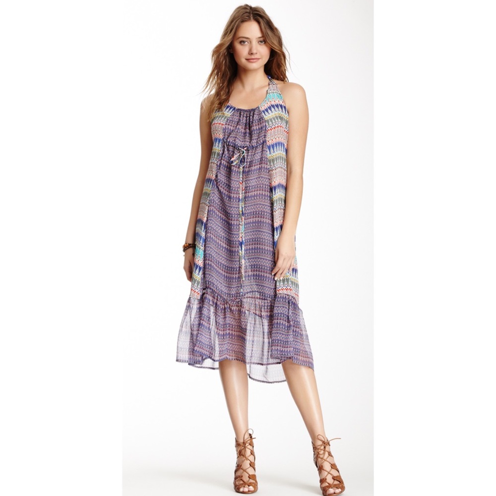 Gypsy 05 Mixed Print Twist Back 100% Silk Sheer Dress S